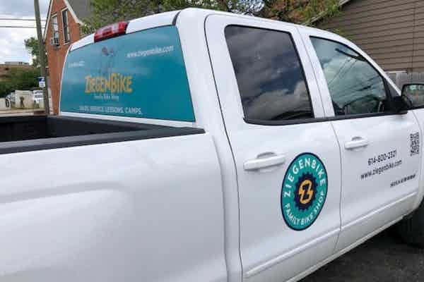 Perforated Window Vinyl with door Decals